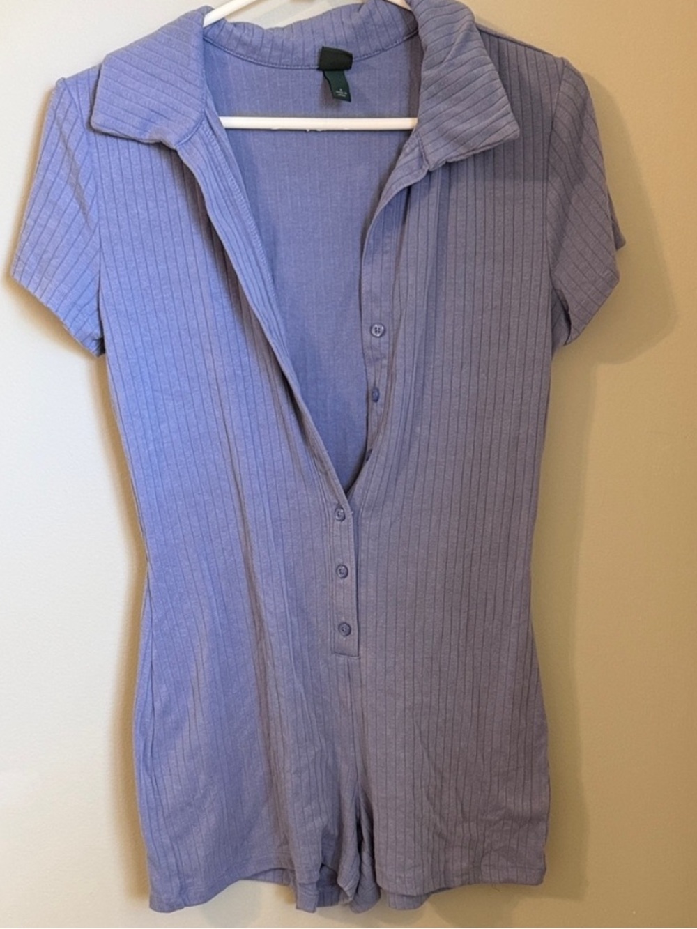 wild fable Lavender Ribbed Button-Front Short Sleeve Romper
